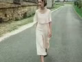 裸杏色荷叶边背后拉链复古阔腿连体裤