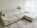 ！降价！转二手三座带贵妃椅皮沙发，珍珠白