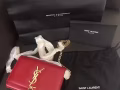 圣罗兰 KATE 中号艳红色纹理真皮流苏穗链条包
