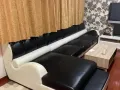 纯牛皮L型沙发带贵妃黑白色