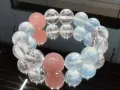 晶体干净的海蓝宝搭配粉水晶和白水晶，尺寸14mm➕，重58.7克