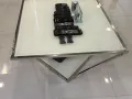 二手现代风茶几出售｜白色钢化玻璃 × 不锈钢几何造型