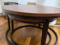 全新圆形胡桃色茶几组合